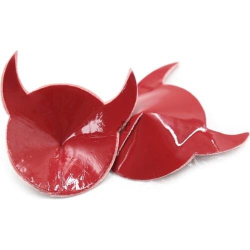 1 Pair Sexy Women Lingerie Chest Horn Shape Red Nipple Cover PU Leather Bra Stickers Silicone Erotic Breast Overlays on Nipples
