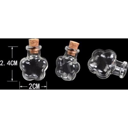 10pcs Mini Clear Glass Cork Bottles Round Flat Transparent Vial Wishing Bottle DIY Pendants Manual Supply (Transparent)