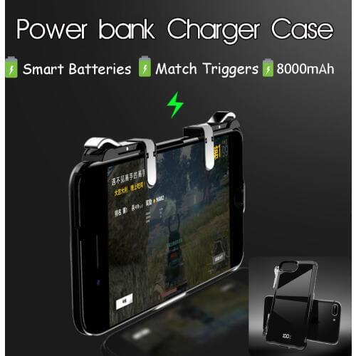 2 in 1 Portable 8000mAh Power Bank Charger Case Phone Case For iphone 6p/7p/8p w/ Match Gaming Trigger for PUBG Mobile