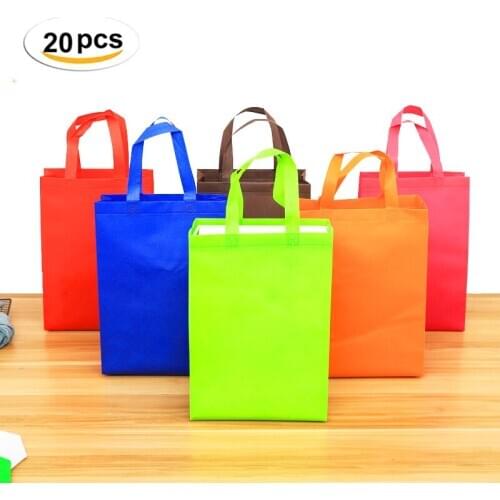 20 pcs DIY Kids Birthday Party favors gift bags with handles Treat Bags Solid Color cloth Shopping Bag Multi-use Gift Tote Bags