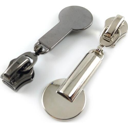 20pcs/lot, Stylish 5# Zipper Slider, 8# Zipper Fixer with Solid Round Shape Pendant, Silver Color & Gun Black Color