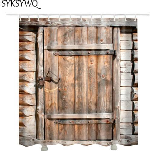 3d Wood Door Farmhouse Decor Luxury Shower Curtain Cortinas Ducha Drop Shipping Waterproof Bath Curtain For Bathroom