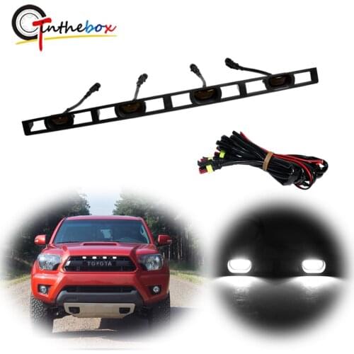 Gtinthebox 4pcs Smoked Lens White LED Car Front Bumper Hood Grille Lights Assy w/ Wire Harness Kit For 2012-2015 Toyota Tacoma