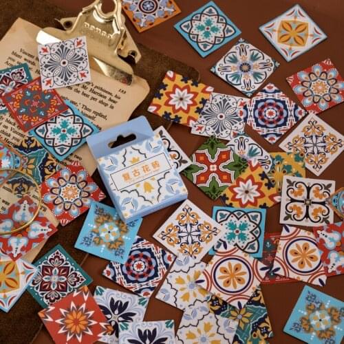 Vintage Flowers Pattern Sticky Stickers Paper Decoracion Scrapbooking Office Stationery School Supplies Sticker Flakes 46PCS