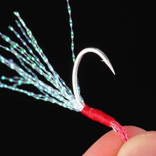 5pcs/lot Metal Jig Tail Assist Hook Short PE Line Feather Solid Ring Jigging Spoon Saltwater for 10-60g Fishing Lure