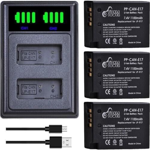 LP-E17 LPE17 Battery and LED USB Dual Charger with Type C Port for Canon EOS 200D M3 M6 750D 760D T6i T6s 800D 8000D Kiss X8i