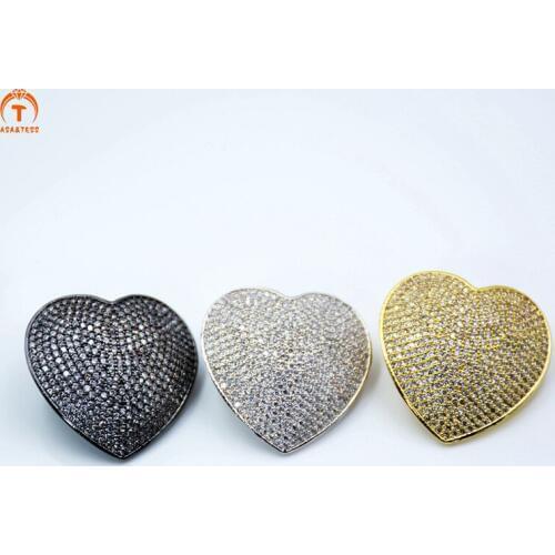 ASA&TESS large heart shape clasp micro CZ paved charms multi color plated pendant for necklace making full cubic zircon paved