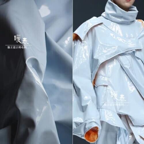 Patent Leather Fabric Mirror PU Light Blue Waterproof DIY Patches Bags Bows Coat Clothes Stage Decor COSplay Designer Fabric