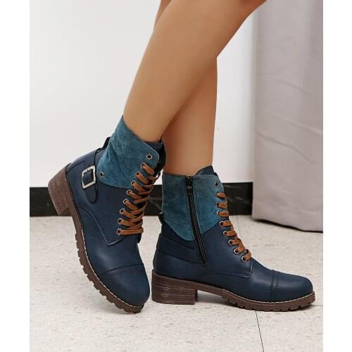 British Style Fashion Zipper Flat Shoes Woman Boot High Heel Platform PU Leather Boots Lace Up Women Shoes Botas Mujer Girls