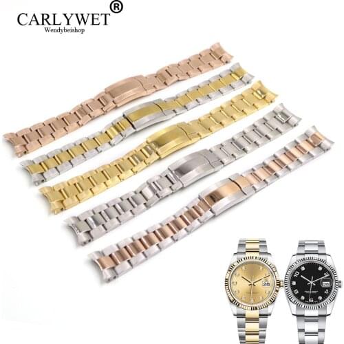 CARLYWET 20mm 316L Stainless Steel Solid Curved End Screw Links Replacement Watch Band Watchband Strap Bracelet For DATEJUST