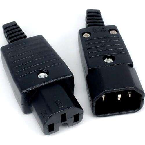 Black CE Copper IEC320 C13 C14 C15 UPS PDU Connector Power Cord Rewirable Cable Wiring Plug Male Female AC Power Socket Plug 10A