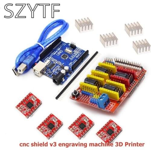 Cnc shield v3 engraving machine 3D Printer+ 4pcs A4988 driver expansion board for + UNO R3 with USB cable