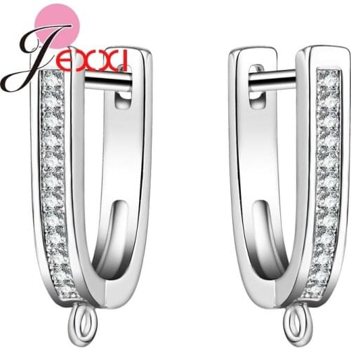 DIY Charms 925 Silver Hook Earrings Findings With Full Shiny AAA+ White Cubic ZirconiaJewelry Finding 2PCS/Pair