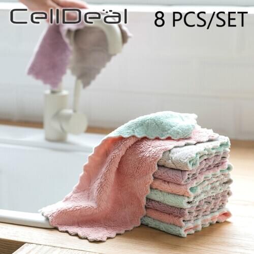 Double-layer Absorbent Microfiber Kitchen Dish Cloth Non-stick Oil Household Cleaning Wiping Towel Kichen Tools 8pcs Is Cheaper