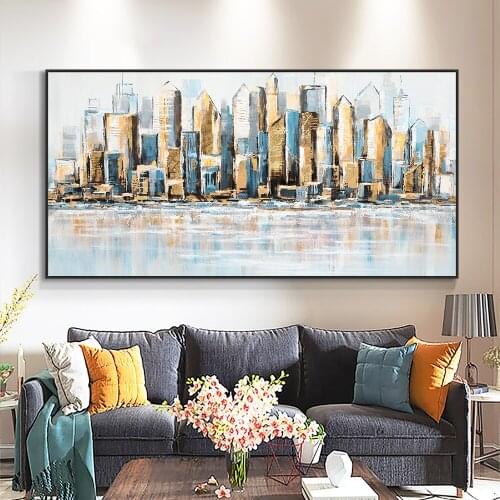 Yiqing Large Size Building Painting 100% Hand Painted Oil Painting On Canvas Modern Wall Art For Bedroom Living Room Decoration