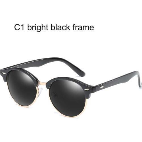 Classic Fashion Polarized sunglasses lady Brand designer vintage half frame round driving women Round male brown sun glasses