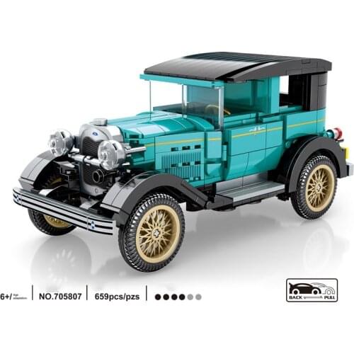 Technical scale building block classic Ford model A car Vintage vehicel bricks assemble toys collection for kids gifts