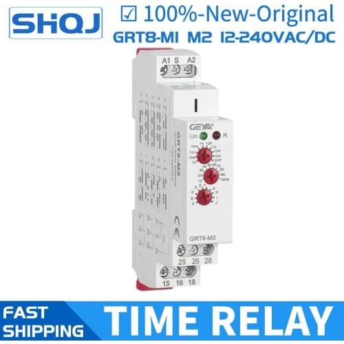 Multi-Function Din Rail Automatic Timer Relay GRT8-M1 M2 AC DC 12V 24V 230V SPDT DPDT Control Switch Multifunction Time Relay
