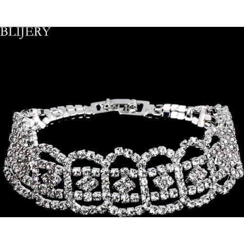 BLIJERY Fashion Geometric Bracelets & Bangles for Women Silver Plated Rhinestone Bridal Bracelets Femme Wedding Jewelry Gifts