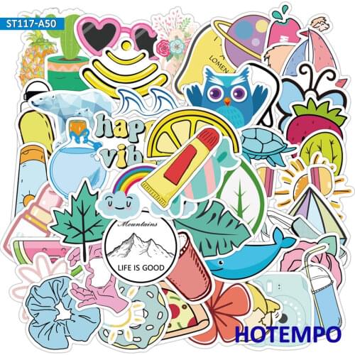 50pcs Blue Pink Yellow Cute Pattern Mixed Small Fresh Simple Decal Stickers Pack for DIY Phone Laptop Luggage Stationery Sticker