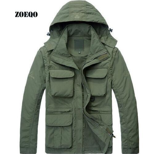 ZOEQO new brand Outwear Military Jacket Men Waterproof Tactical Softshell coats Hoodies overcoat Jackets,Sleeve Detachable