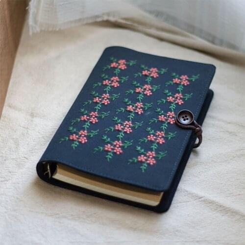 Creative Embroidery Flowers Journal Notebook Cotton Cover Loose Leaf A5 / A6 Binder Diary 6 Ring Planners Organizers Girl Gifts