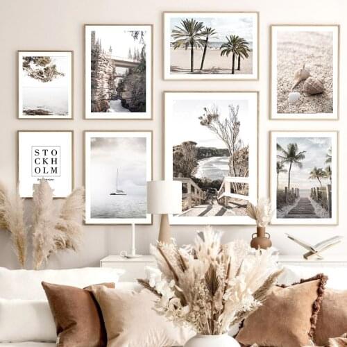 Nordic Posters And Prints Coconut Tree Yacht Conch Fence Quote Sea View Wall Art Canvas Painting Wall Pictures For Living Room