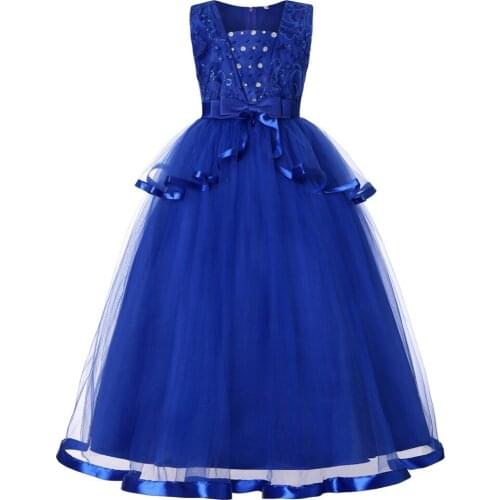 2019 Long tail Fashion Girls Dresses embroidered Flower pattern girl Party princess Dress Costumes baby Girl New Years dresses