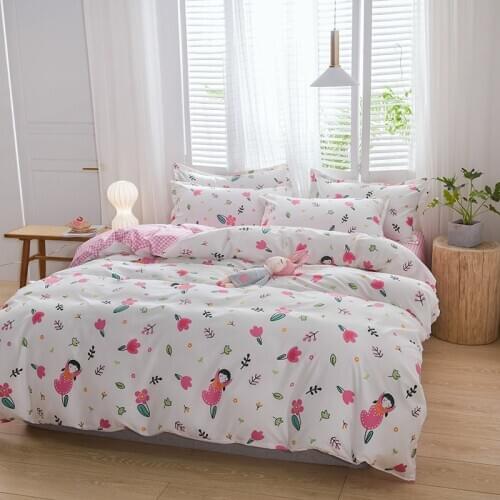 Pink Princess Girl Bedding Set Cute Duvet Cover With Pillowcase Twin Full Queen King Size 3/4Pcs Kids Girls Bed Sheet