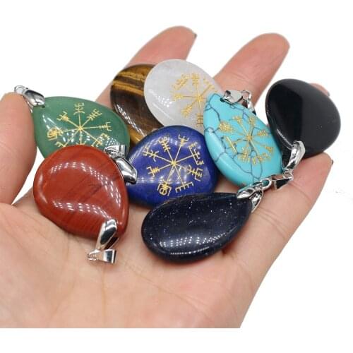 Natural Stone Reiki Heal Pendant Charm Turquoises Rainbow /Lapis Lazuli for Earring Necklace Jewelry Making Gift Size 25x35mm