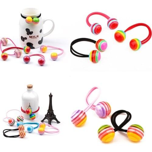 Striped Ball Elastic Rope Hair Ties Ponytail Holder Head Band Hairbands Baby Girls Floral Plastic Viscose