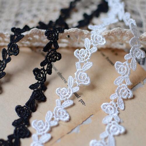 Custom White Black Rose Embroidered Water Soluble Lace Fabric DIY Garment Accessories Trim Sewing Craft 5yards 1.4cm width