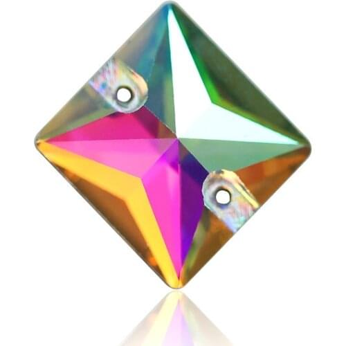 QIAO AAAAA Quality All Sizes Square Sew On Rhinestones Crystal AB Flatback Glass Sewing Crystal Beads 10mm,12mm,14mm, 16mm,22mm