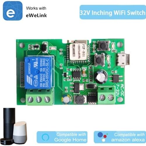 WiFi Momentary Inching Relay Self-Locking Switch Module WiFi Relay Switch Module,Work with Alexa Google Home,DC 5-32V DIY Switch