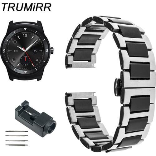 22mm Ceramic & Stainless Steel Watchband + Link Remover for LG G Watch W100 W110 Urbane W150 Band Butterfly Clasp Strap Bracelet