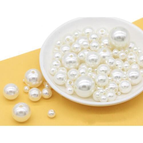 With holes 3/4/5/6/8/10/12/14/16/18/20/23/25/30mm Round Shape ABS Imitation Pearls Beads DIY earring Jewelry Accessories Making