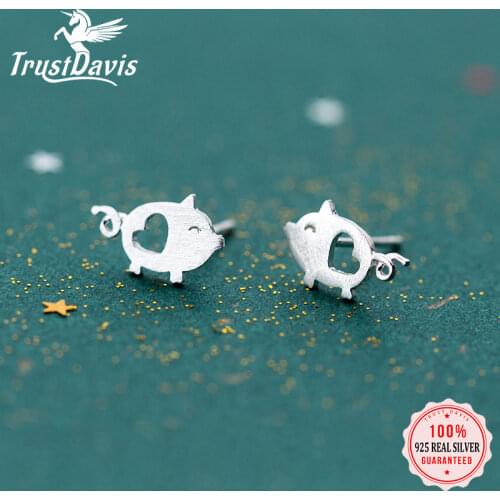 Trusta 925 Sterling Silver Jewelry Fashion Cute Tiny 1.2cmX0.75cm Hollow Heart Pig Stud Earrings Gift For Girls Kids Lady DS223