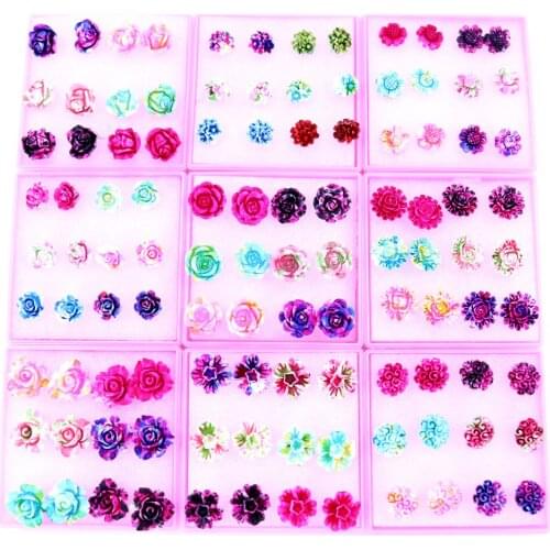 New 6Pair Lovely Sweet Rose/Sunflower Flower Plastic Hypoallergenic Rubber Needle Ear Stud Earrings Fashion Earring Girl Jewelry