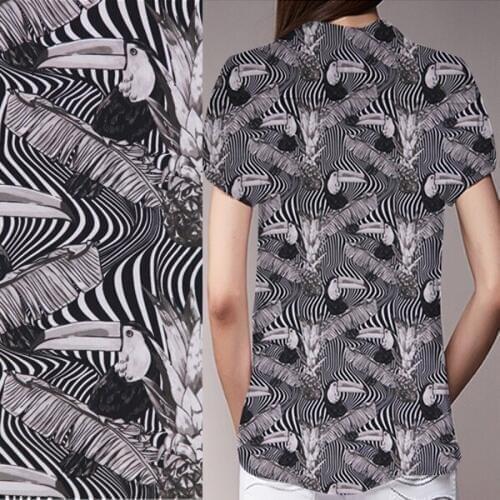 Silk Crepe DE chine fabric Bird plant print tropical rainforest design,SCDC783