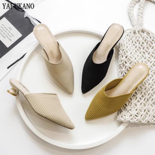 Knit Breathable Slides Brand Womens Sandals Outdoor Students Low Heel Pointed Toe Half Slippers Summer Beach Leisure Mules Shoes