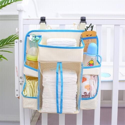 Foldable Multifunction Nursery Organizer Baby Diaper Storage Bag Hanging Bag Bedside Storage Racks Crib Diaper Hanging Bag