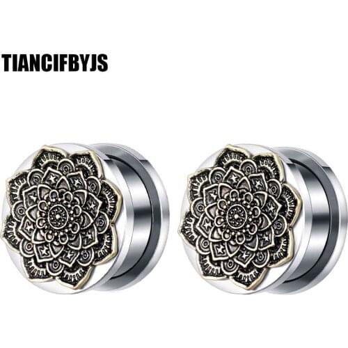 TIANCIFBYJS 2pcs Steel Ear Plugs Tunnels Flare Piercing Screw Flesh Tunnels Plugs Ear Expanders Stretchers Earring Gauges Body