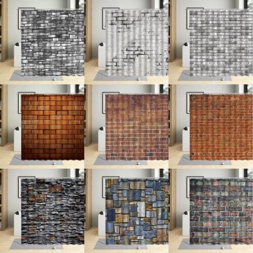 Stone Brick Wall Bathroom Shower Curtain Fabric Waterproof Garden Background Screens Decor Scree With 12 Hooks Bath Curtains