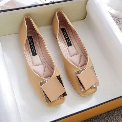 Spring Autumn Women Flats Square Toe Slip on Shoes Black Woman Boat Shoes Comfortable Ol Office Lady Shoe Zapatos Mujer 9319G