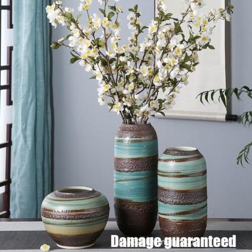Vintage Glaze Simple Ceramic Flower Vase Hydroponic Flower Pot Dried Brown Bottle Arrangement Home Decoration