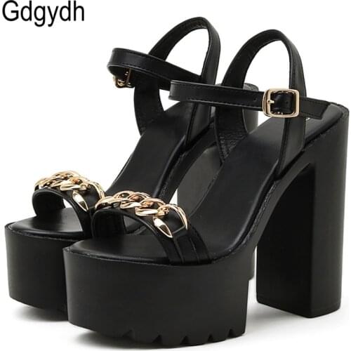 Gdgydh Summer Elegant Women Platform Sandals Sexy Metal Chain Decoration 2021 Women Luxury Designer Runway Shoes Punk Style