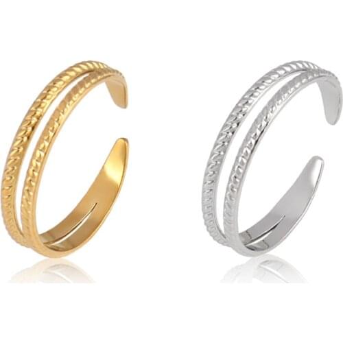 Euramerican Womens Rings Stainless Steel Rings Geometry Rings Women Chain Ring Open Rings For Women Stainless Jewelry Gift