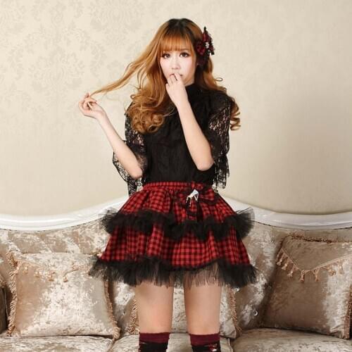 Women Micro Skirts High quality Lolita Preppy Style Plaid Skirt Double Layer Short Skirt Punk Red Plaid Bow Tie Lace skirts