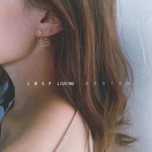 925 Silver Needle Plated 14K Real Gold Hollow Love Pearl Stud Earrings Womens Earrings A Detachable Two Wear Women Jewelry