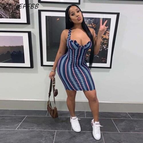 ZOOEFFBB Aesthetic Striped Bodycon Mini Dress Sexy Birthday Club Outfits Lounge Wear 2021 Fashion Women Elegant Summer Clothes